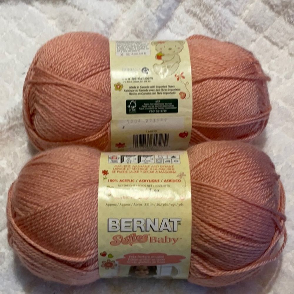 2  Bernat Softee Baby Yarn, Soft Peach
